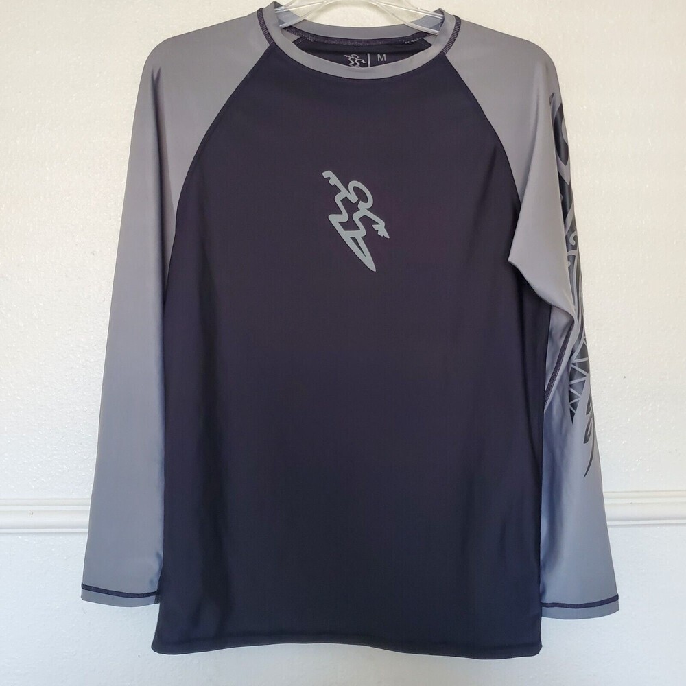 Da Hui Rash Guard Long Sleeve Shirt Men’s Sz M Medium Black Gray Polyester Spndx